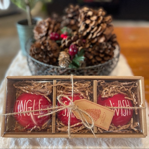 RAE DUNN by Magenta "JINGLE, SANTA, WISH” Christmas Ornament Set of 3 - Picture 5 of 5